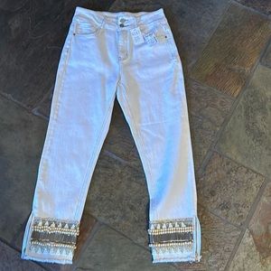 Fabulous Luxe Moda white jeans with zippers at bottom with incredible beading. 8